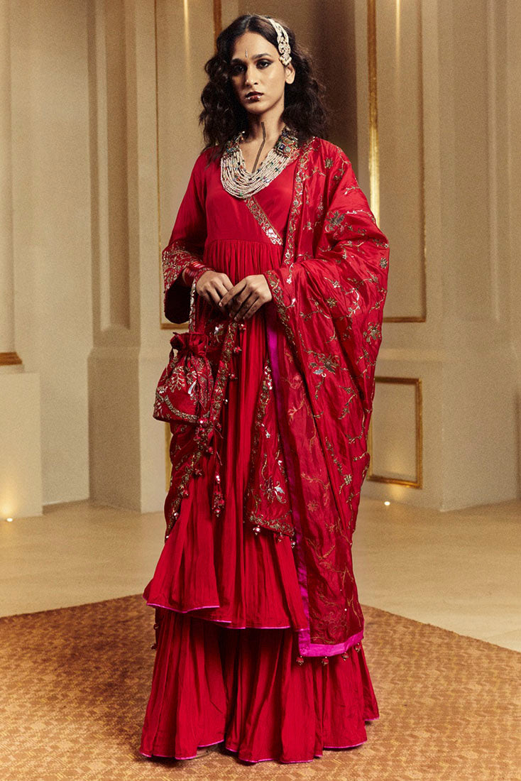 Surkh Laal Anarkali Gharara Set