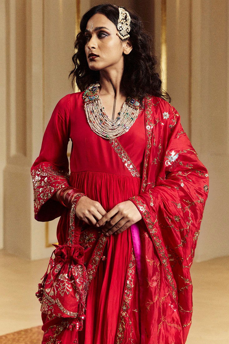 Surkh Laal Anarkali Gharara Set