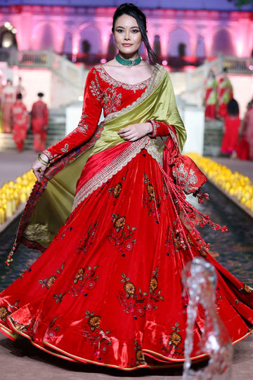 Surkh Laal Velvet Lehenga Set