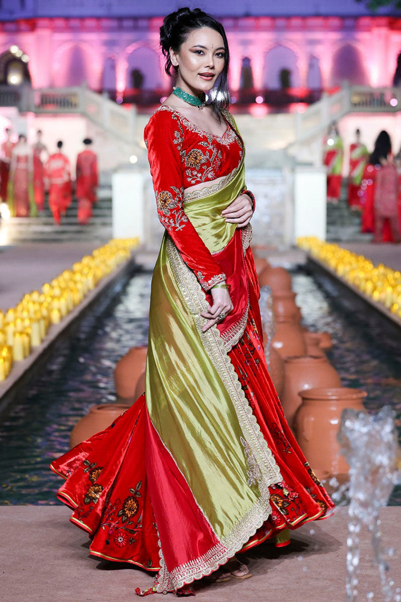 Surkh Laal Velvet Lehenga Set
