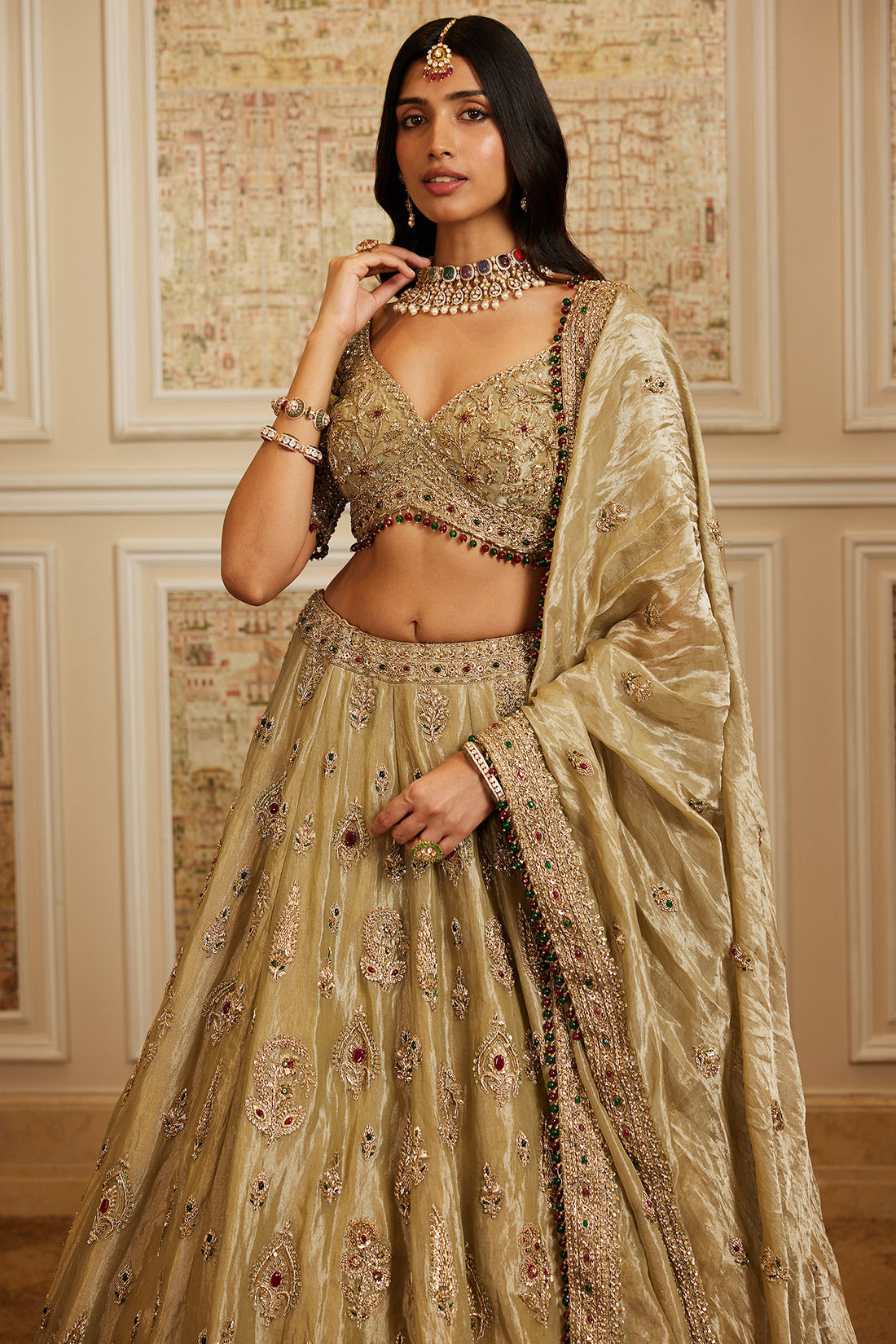 Firdous Gold Lehenga Set