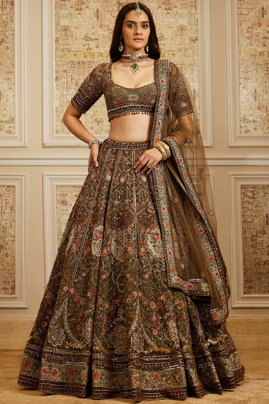Reehana Olive Green Lehenga Set