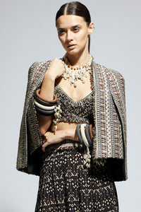 Brown Embellished Cape Jacket