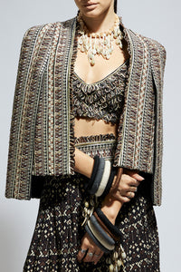 Brown Embellished Cape Jacket