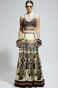 Ivory Mask Print Bustier & Skirt