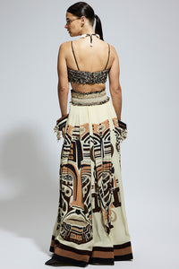 Ivory Mask Print Bustier & Skirt