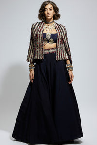 Blue Textured Cape with Lehenga