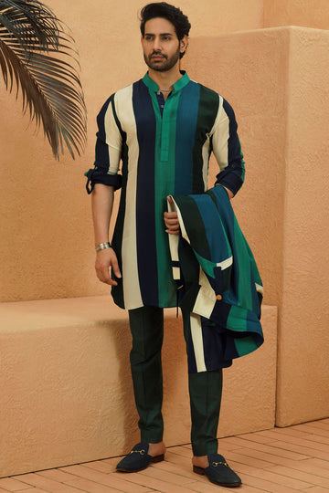 Harir Stripe Roll Up Kurta