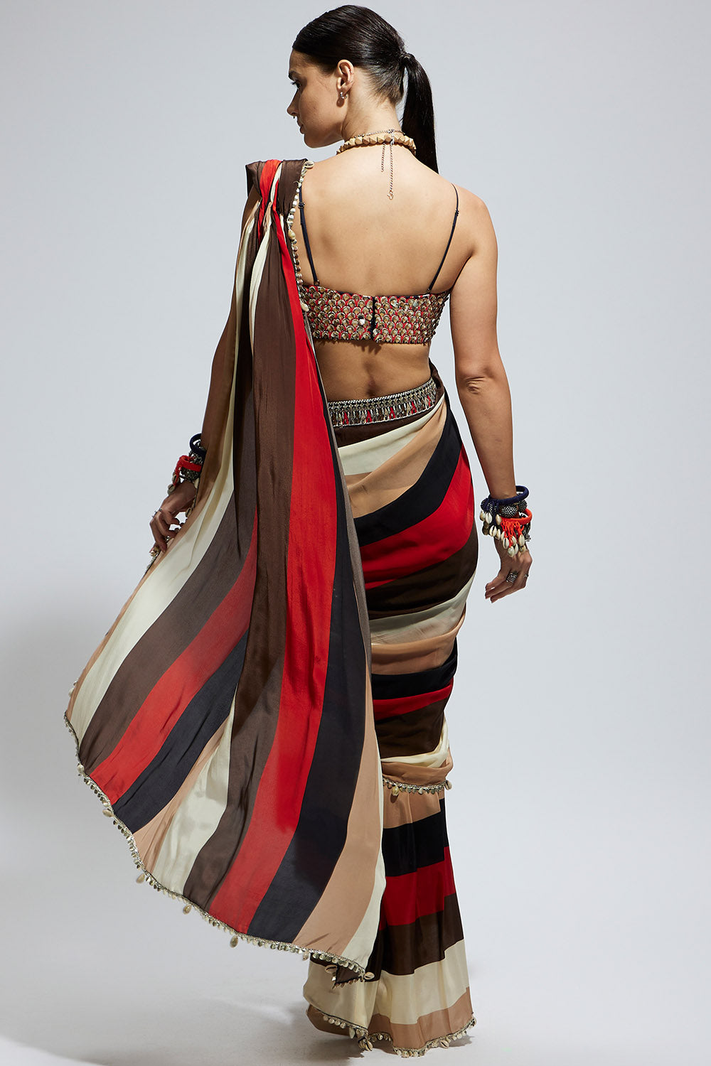 Samsara Stripe Cascade Saree