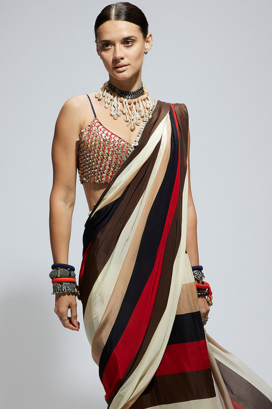 Samsara Stripe Cascade Saree