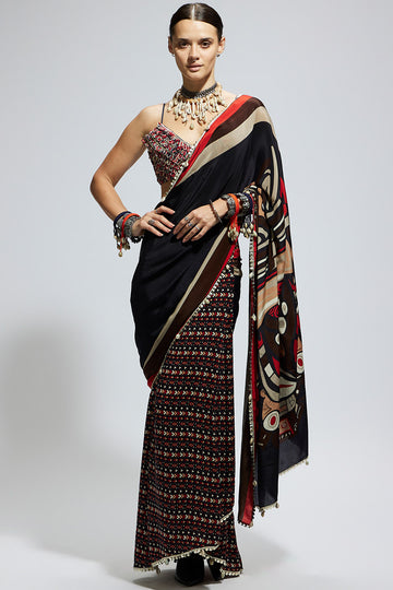 Black Mask Print Saree