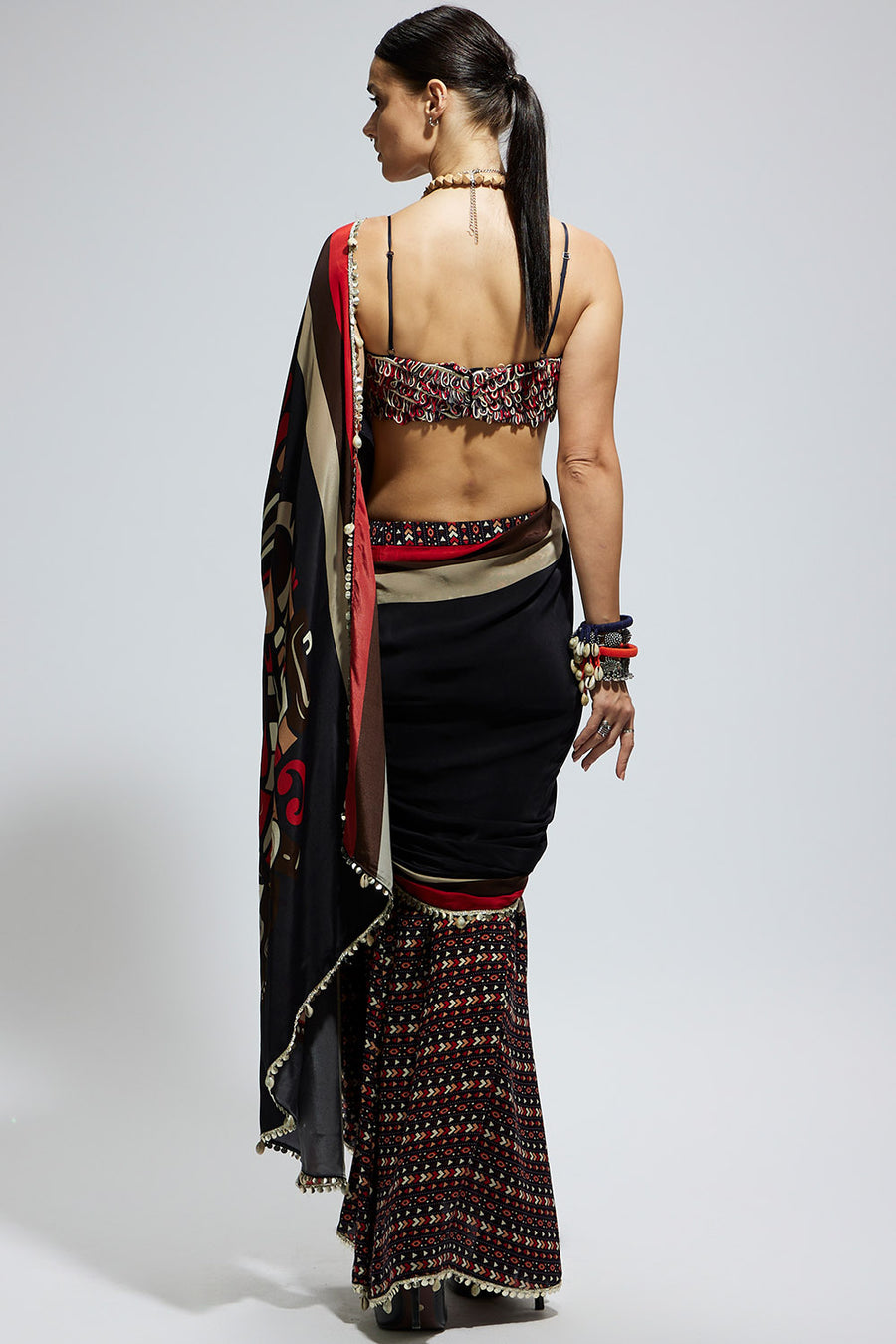 Black Mask Print Saree