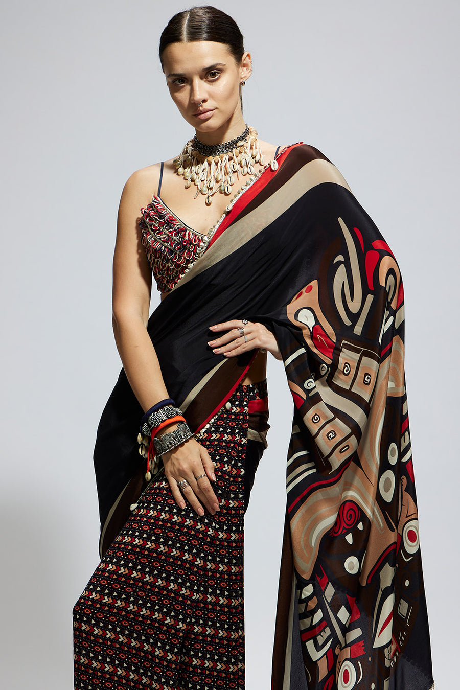 Black Mask Print Saree