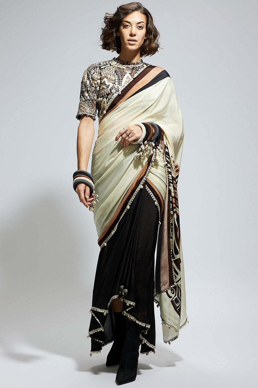 Color Block Mask Print Saree