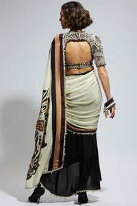 Color Block Mask Print Saree