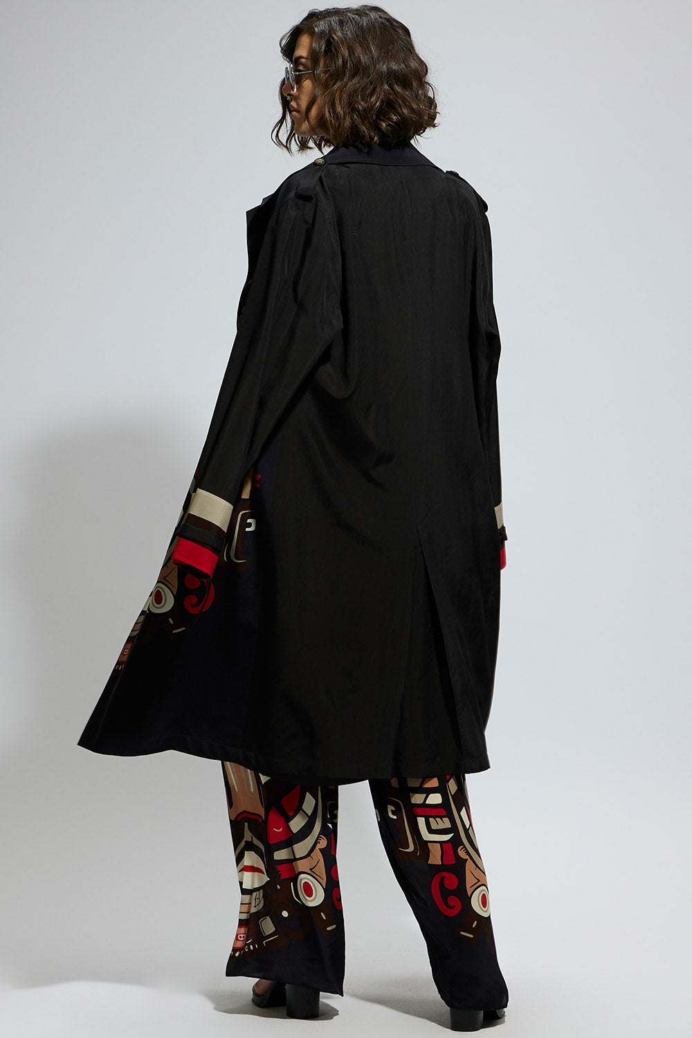 Black Mask Print Trench Coat