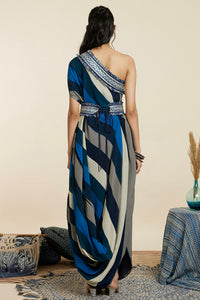 Blue Stripe One Shoulder Dress