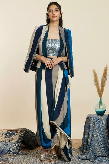 Blue Embellished Noor Jacket Set