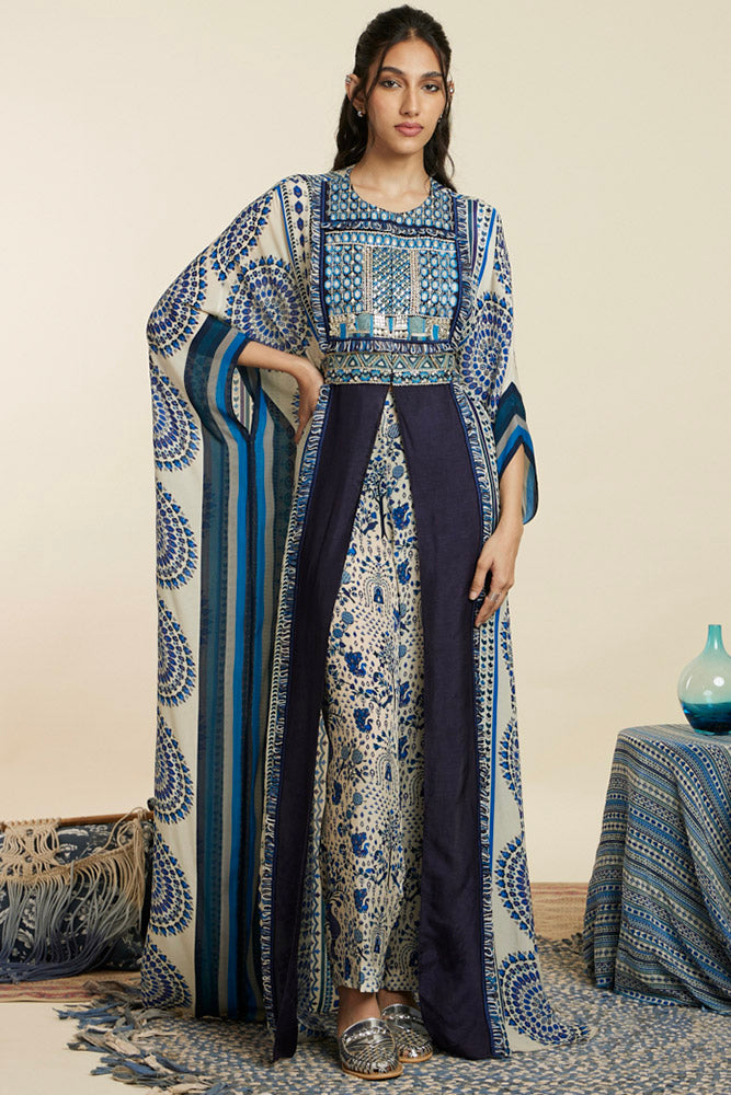 Blue Butta Stripe Kaftan Set