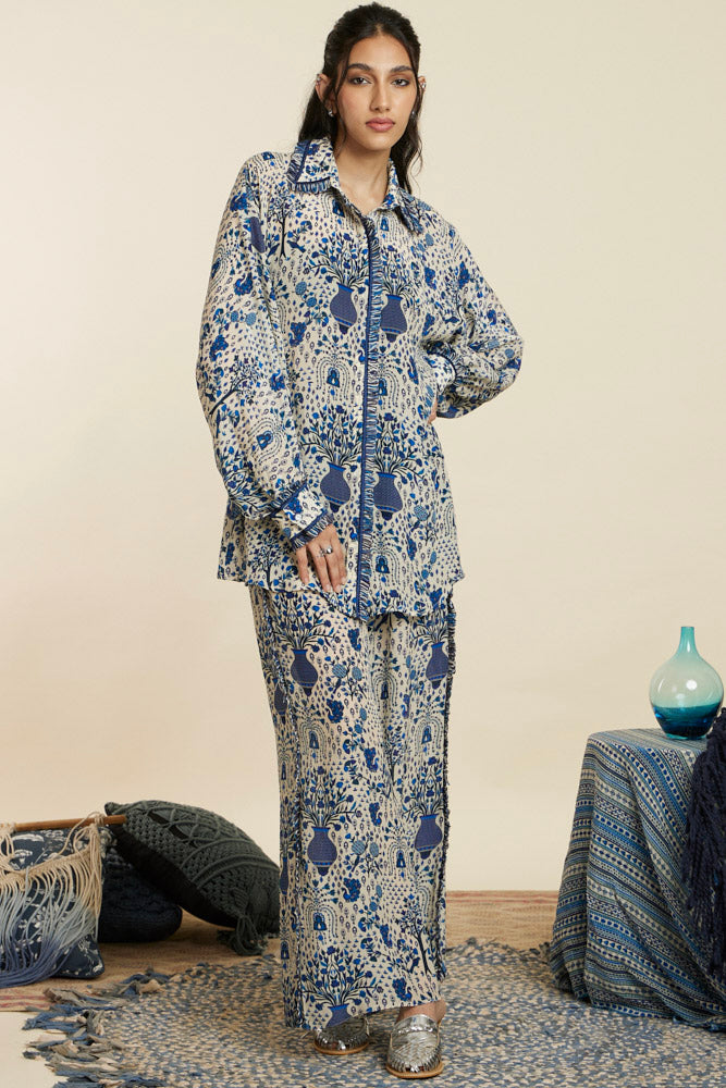 Safar Blue Jaal Print Coord Set