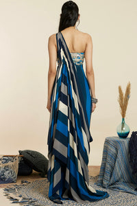 Blue Stripe Saree Gown