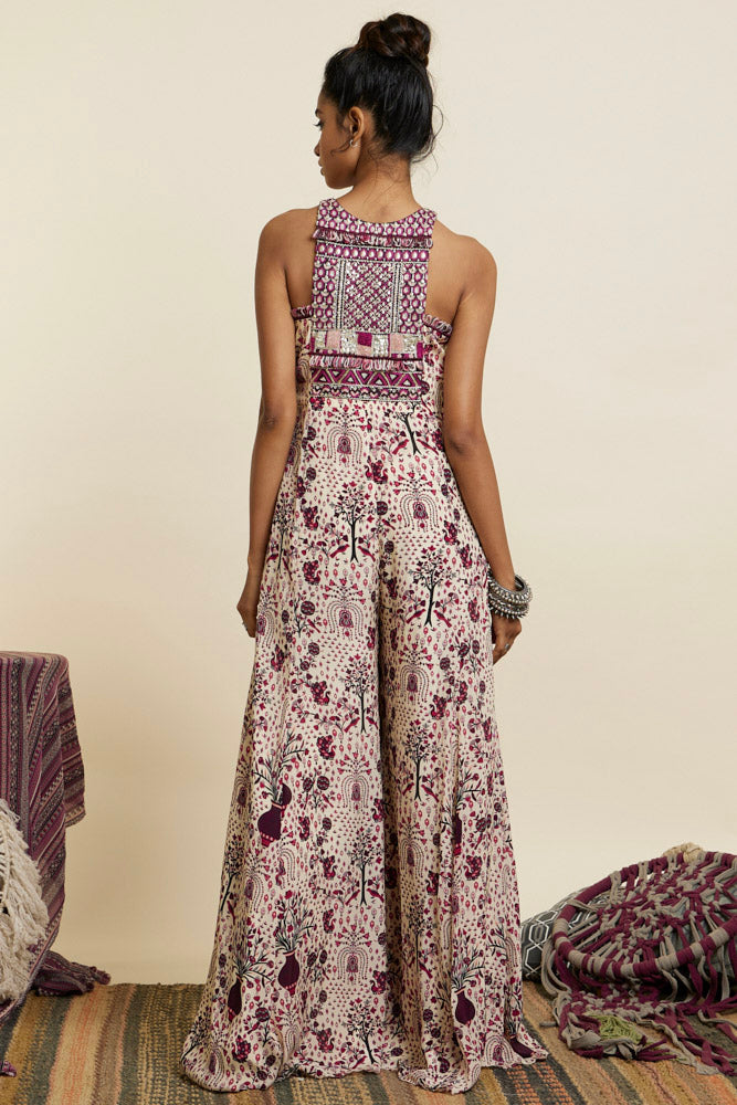 Safar Merlot Jaal Print Jumpsuit