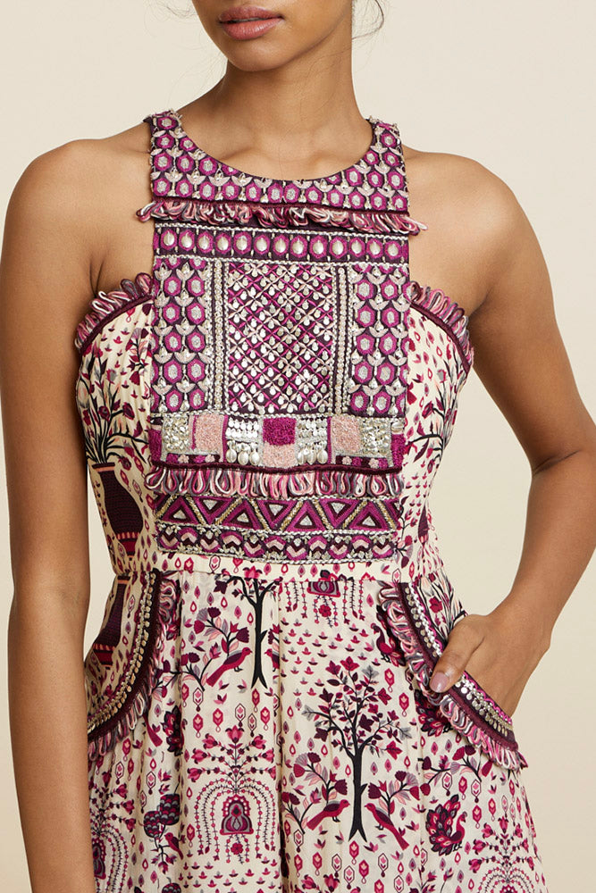 Safar Merlot Jaal Print Jumpsuit