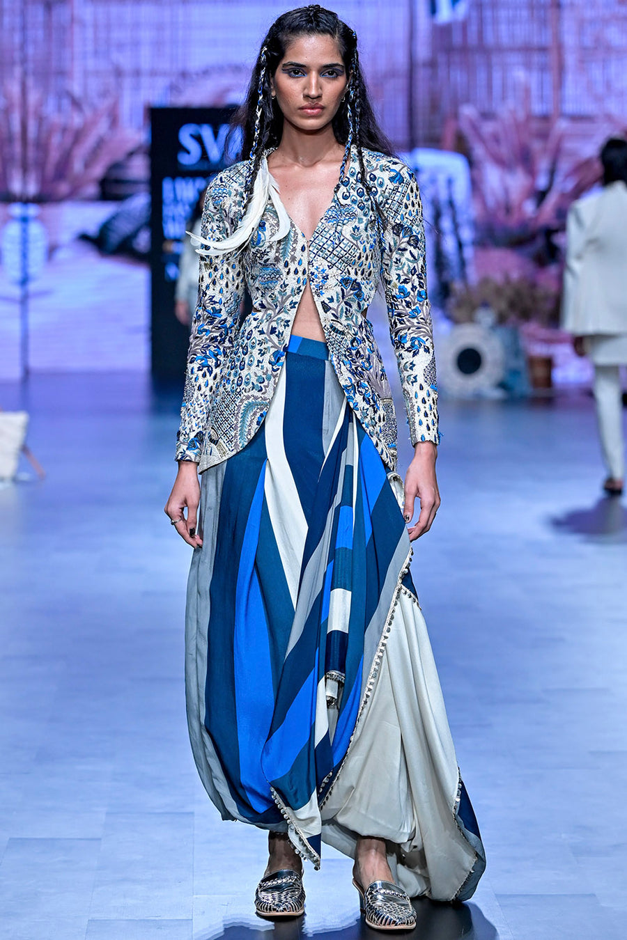 Blue Safar Jaal Cut-Out Jacket Set