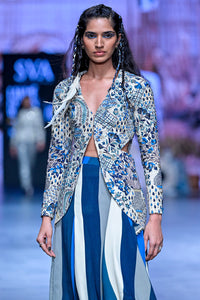 Blue Safar Jaal Cut-Out Jacket Set