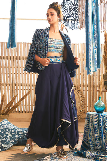 Blue Embellished Noor Jacket Set