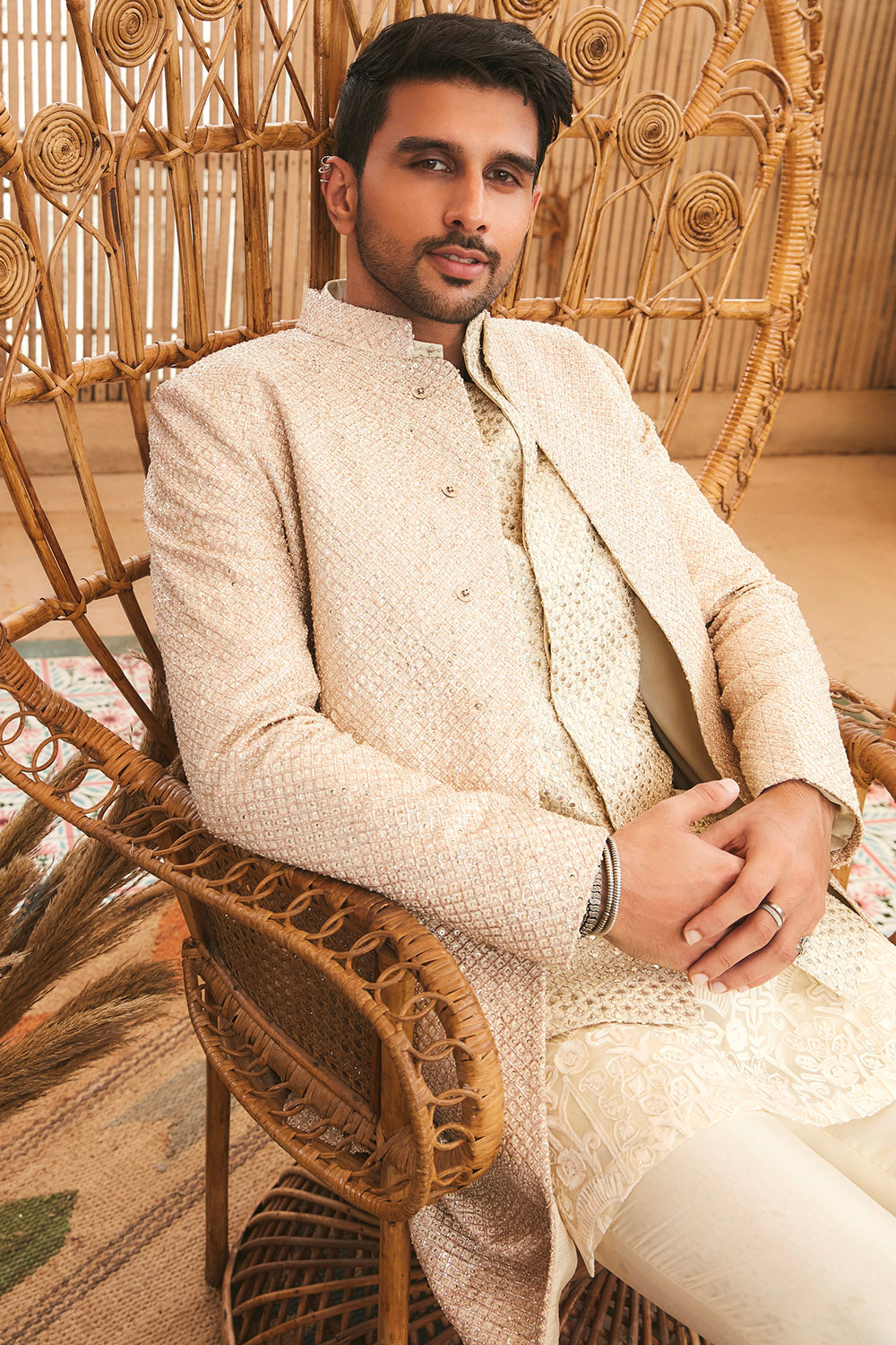 French Knot Bridal Sherwani Set