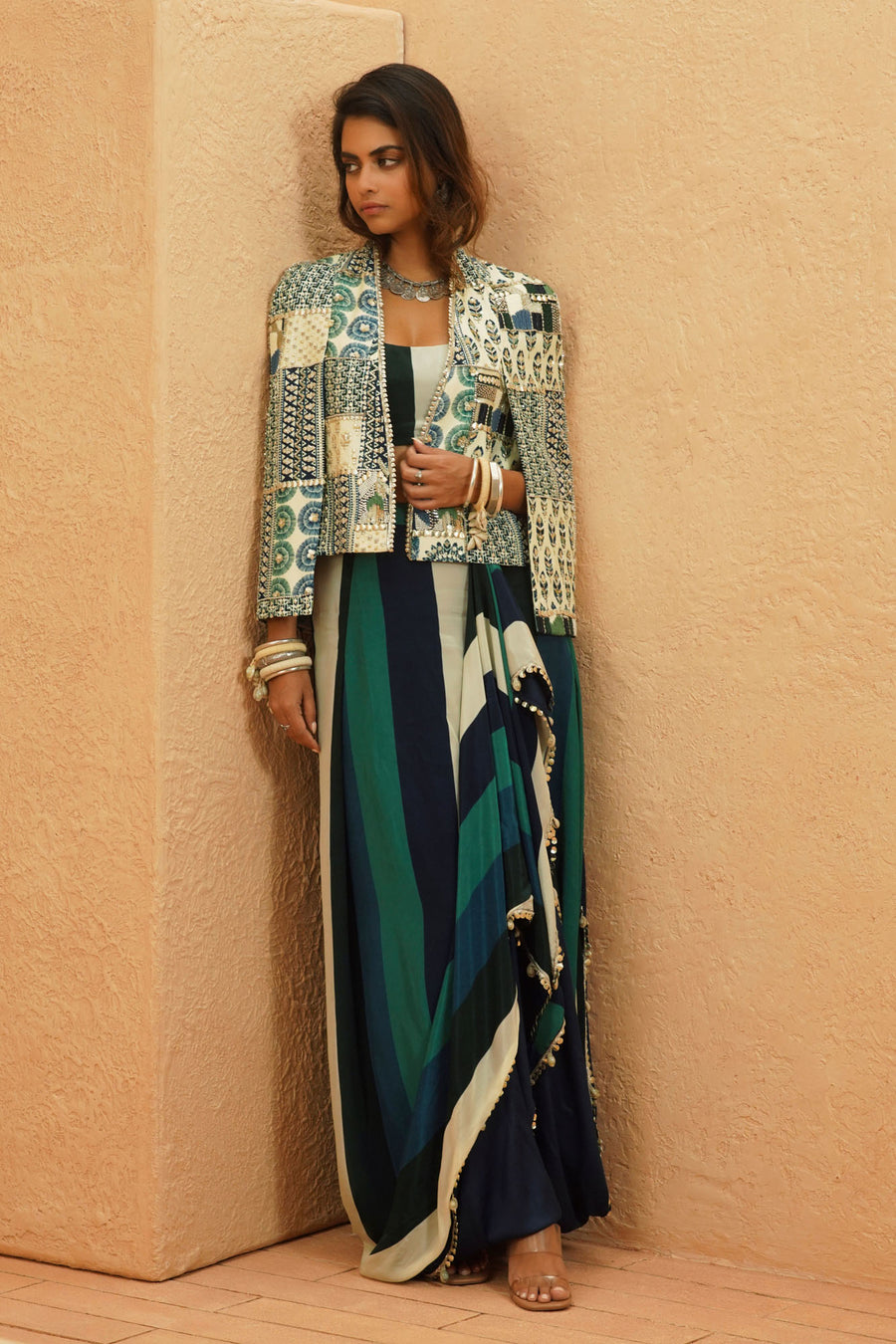 Afreen Cape Jacket & Skirt Set