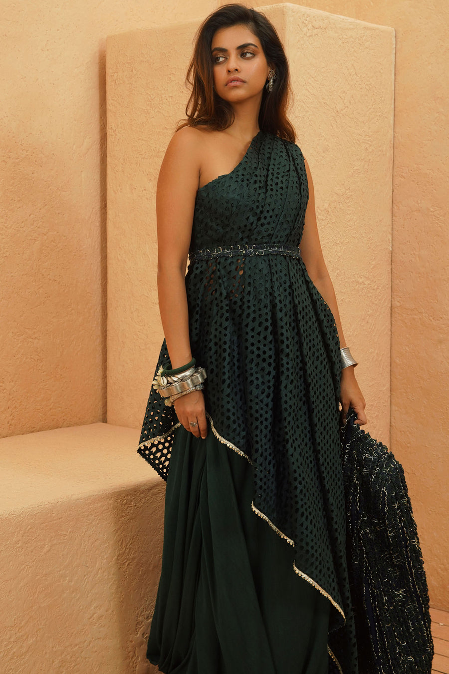 Rayan Cutwork Drape Top & Skirt Set