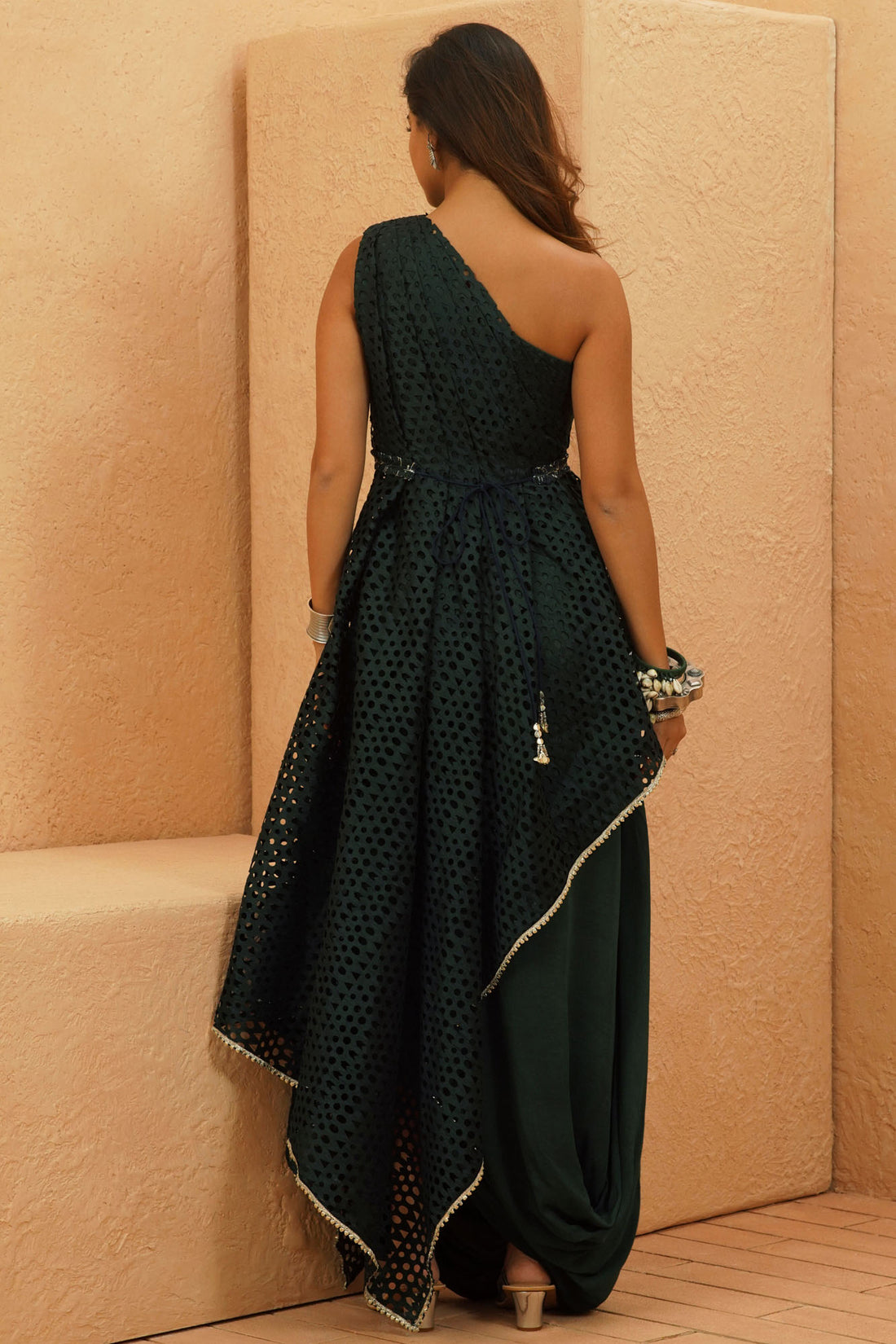 Rayan Cutwork Drape Top & Skirt Set