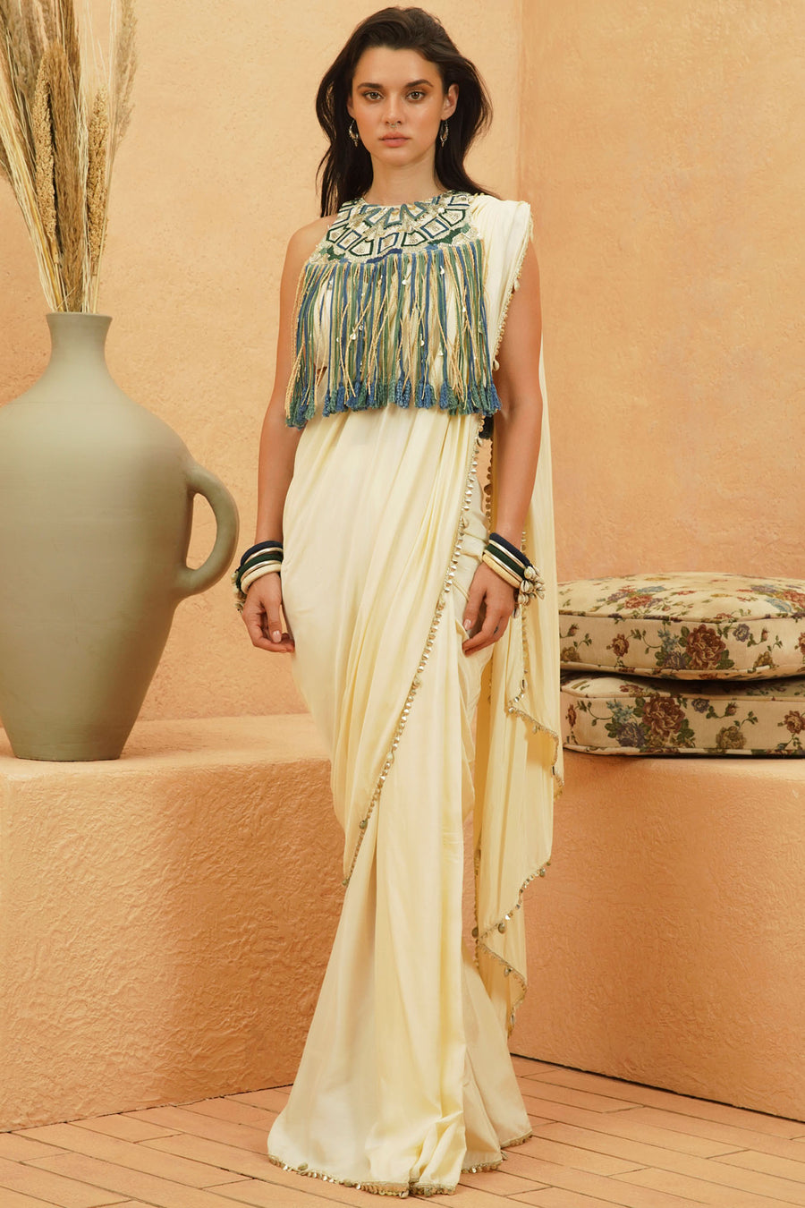 Sami Saree with Fringe Bib