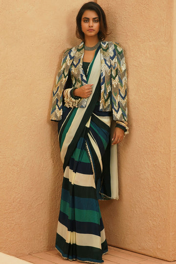 Suhana Stripe Saree & Cape Set
