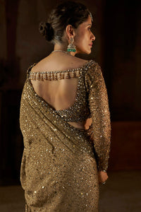 Antique Gold Georgette Sequin Saree