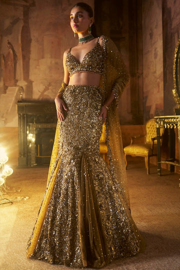 Antique Gold Fit & Flare Skirt Set