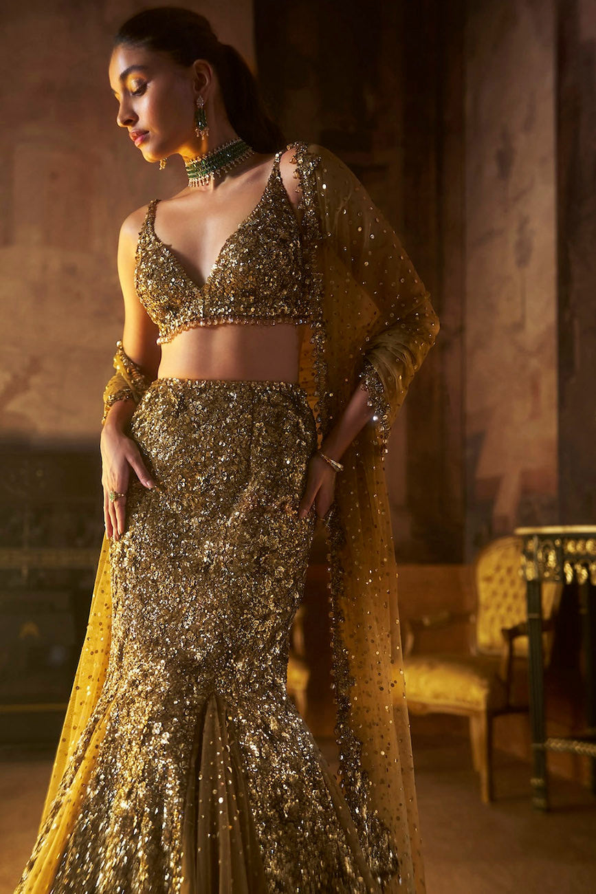 Antique Gold Fit & Flare Skirt Set