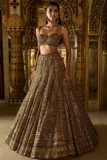 Antique Gold Sequin Lehenga Set