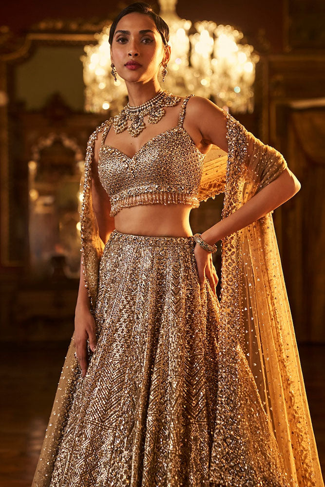 Antique Gold Sequin Lehenga Set