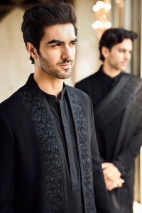 Black Thread Work Open Jacket Set