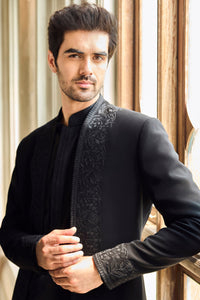 Black Thread Work Open Jacket Set