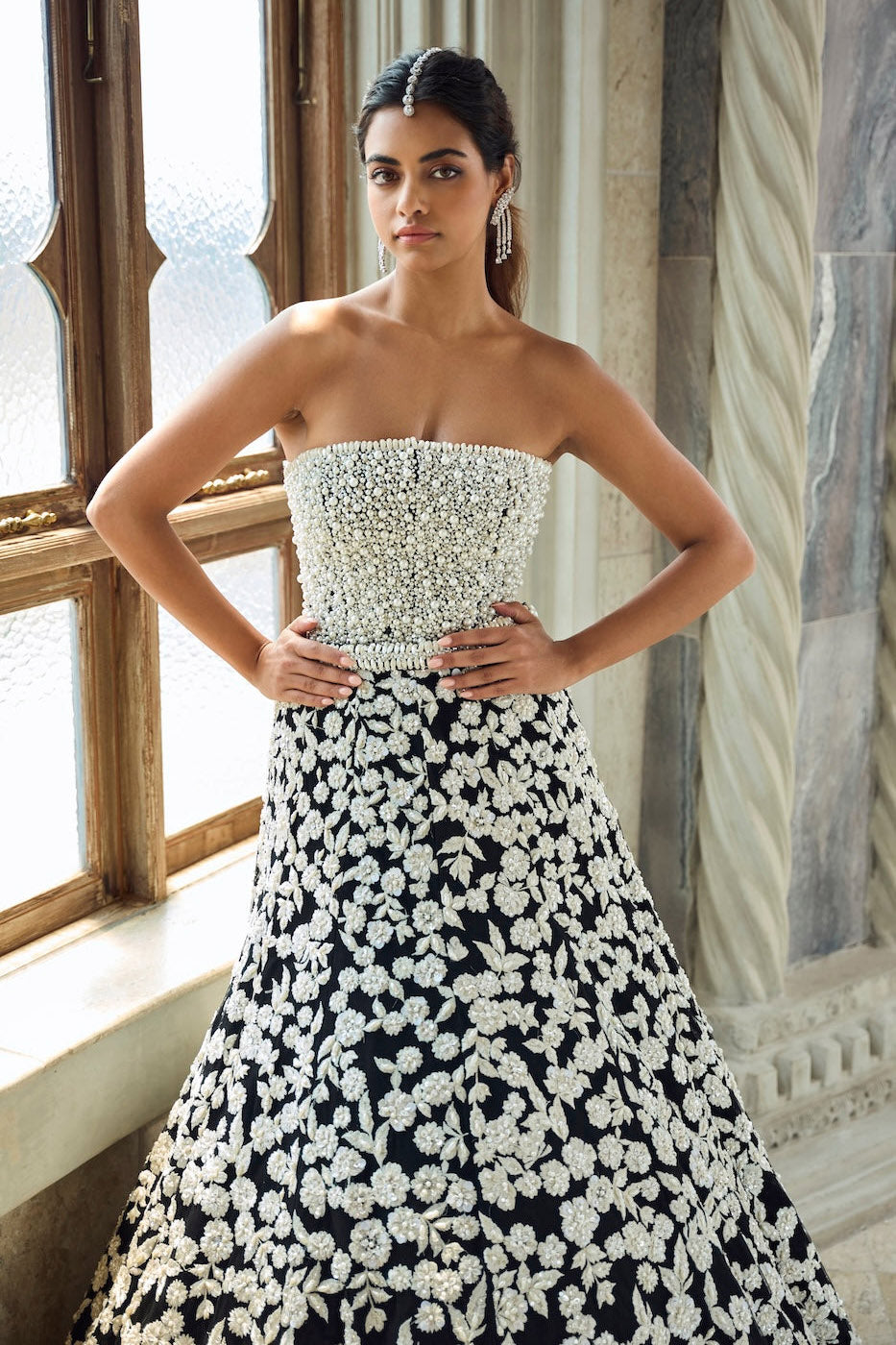 Black & White Corset Lehenga Set