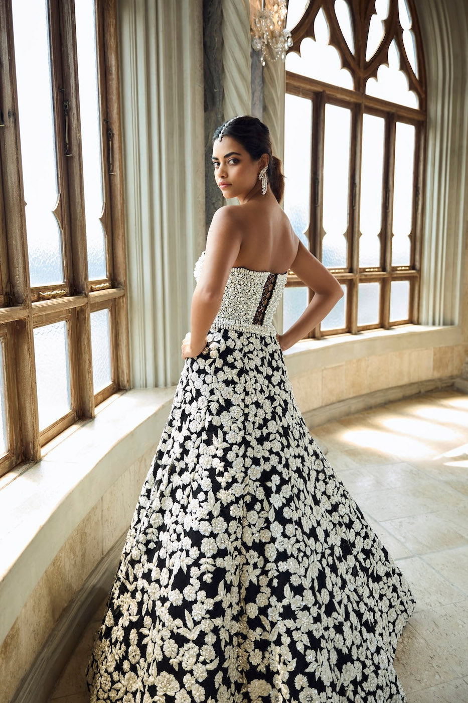 Black & White Corset Lehenga Set