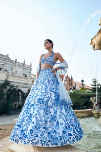 Blue Applique Lehenga Set