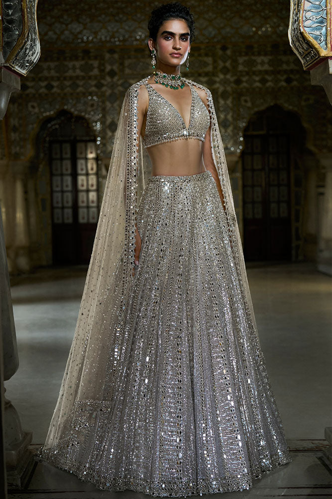 Champagne Mirror Work Lehenga Set