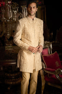 Cream Abstract Sherwani Set