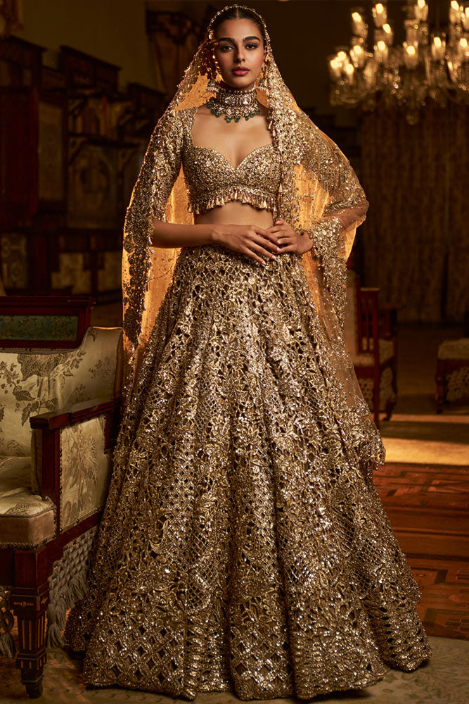 Gold Cut Work Lehenga Set