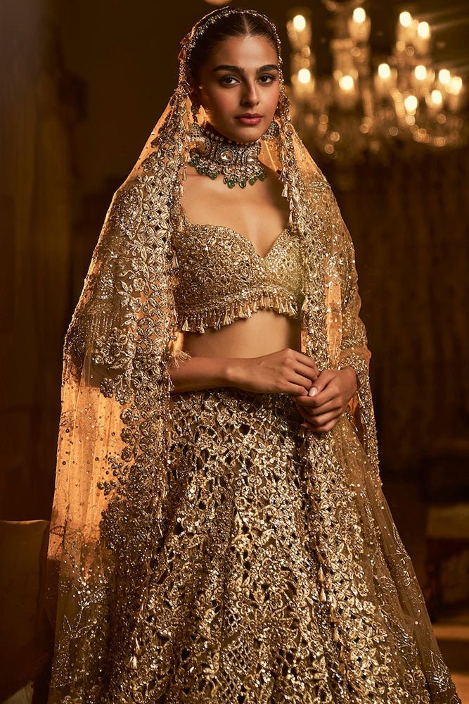 Gold Cut Work Lehenga Set